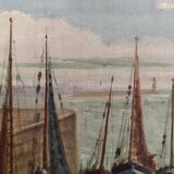 Oil on panel 20th century fishing boats by Jean Bernard Saint-Nazaire