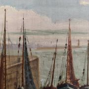 Oil on panel 20th century fishing boats by Jean Bernard Saint-Nazaire