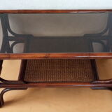 Vintage rattan coffee table and smoked glass