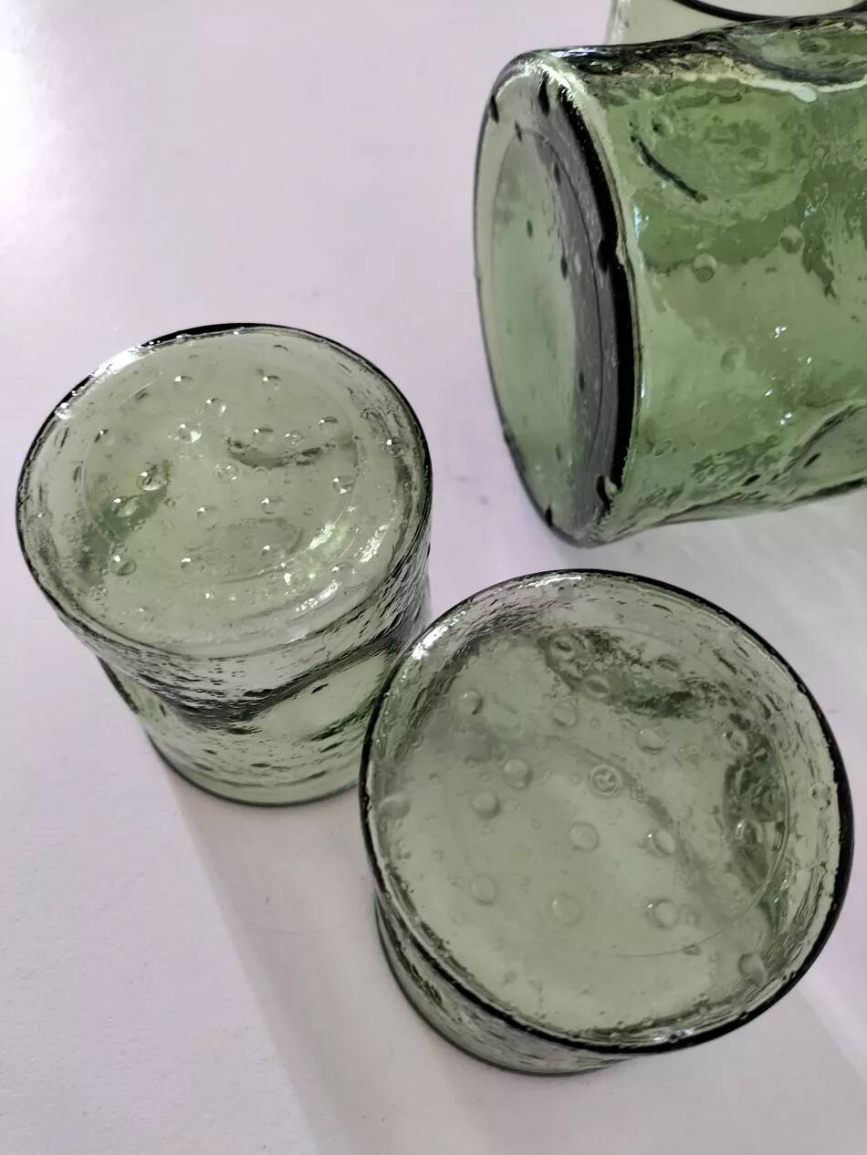 Carafe and matching tumblers in molded glass