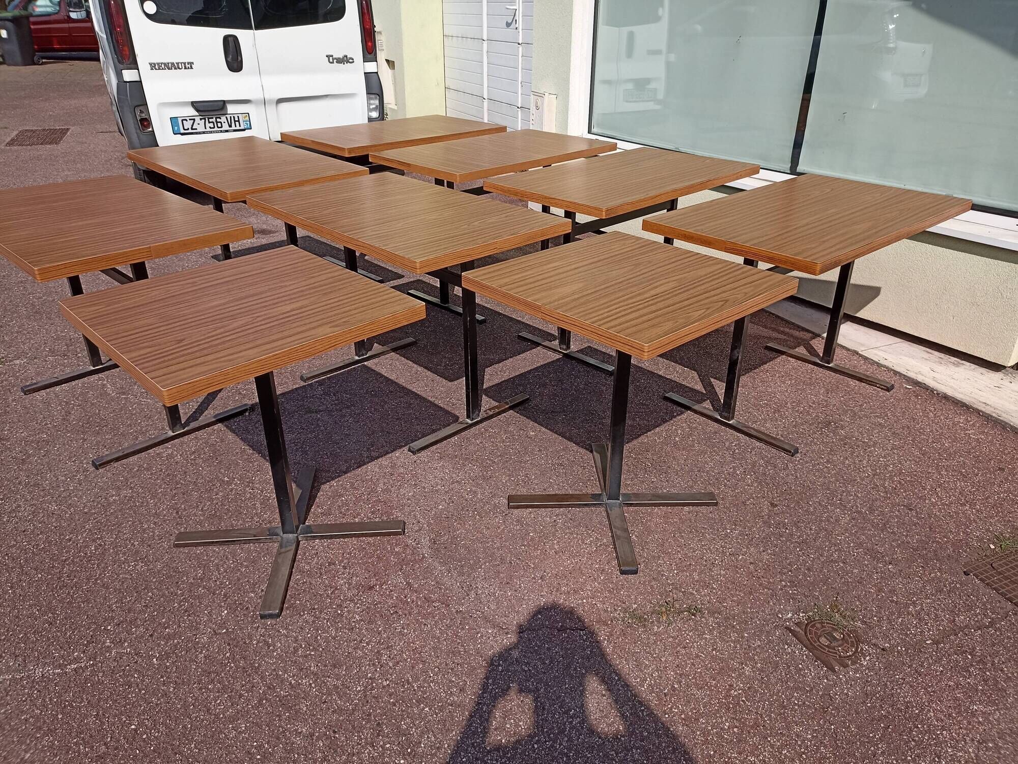 Set of 9 metal bistro table wood and formica