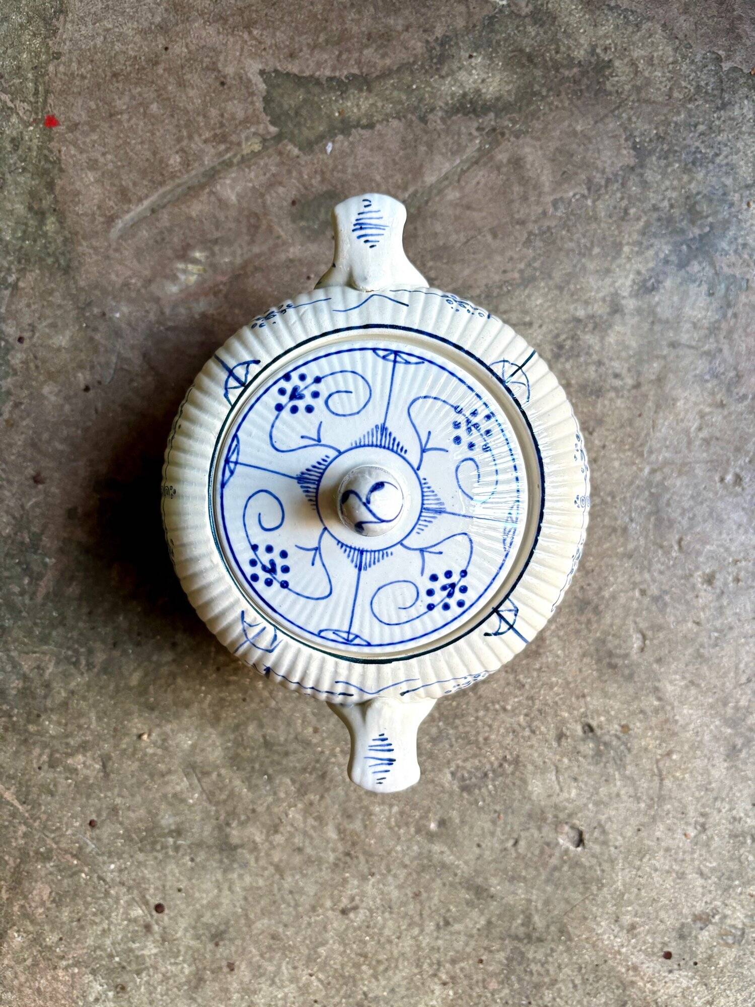 Sugar bowl, Digoin Sarreguemines jar in white and blue earthenware, "Copenhagen" pattern - early 20th century