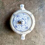 Pot à sucre, bocal Digoin Sarreguemines en faïence blanche et bleue, service "Copenhague" - début XX