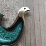 Decorative brass and green enamel bird-shaped ashtray