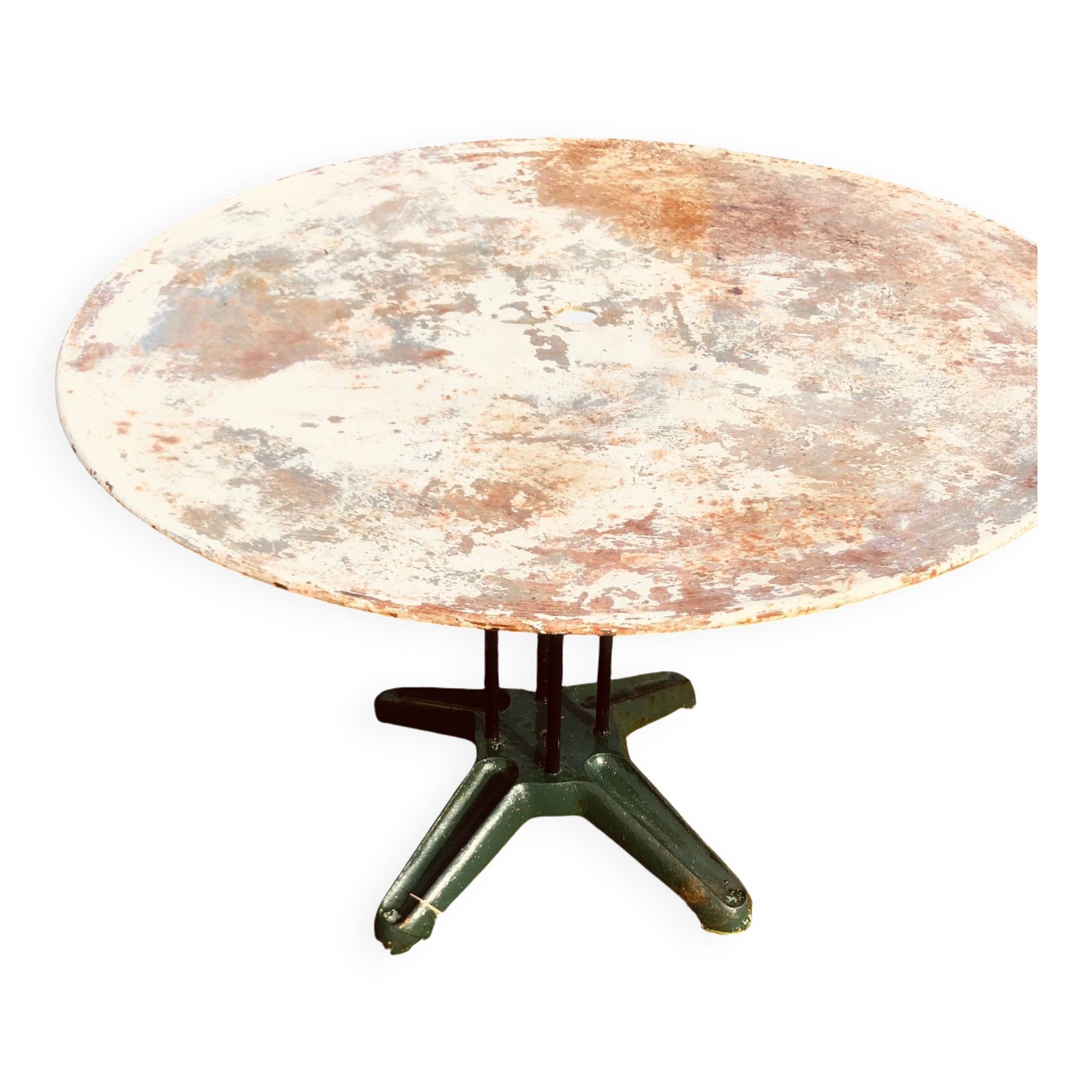 Two metal garden tables make up