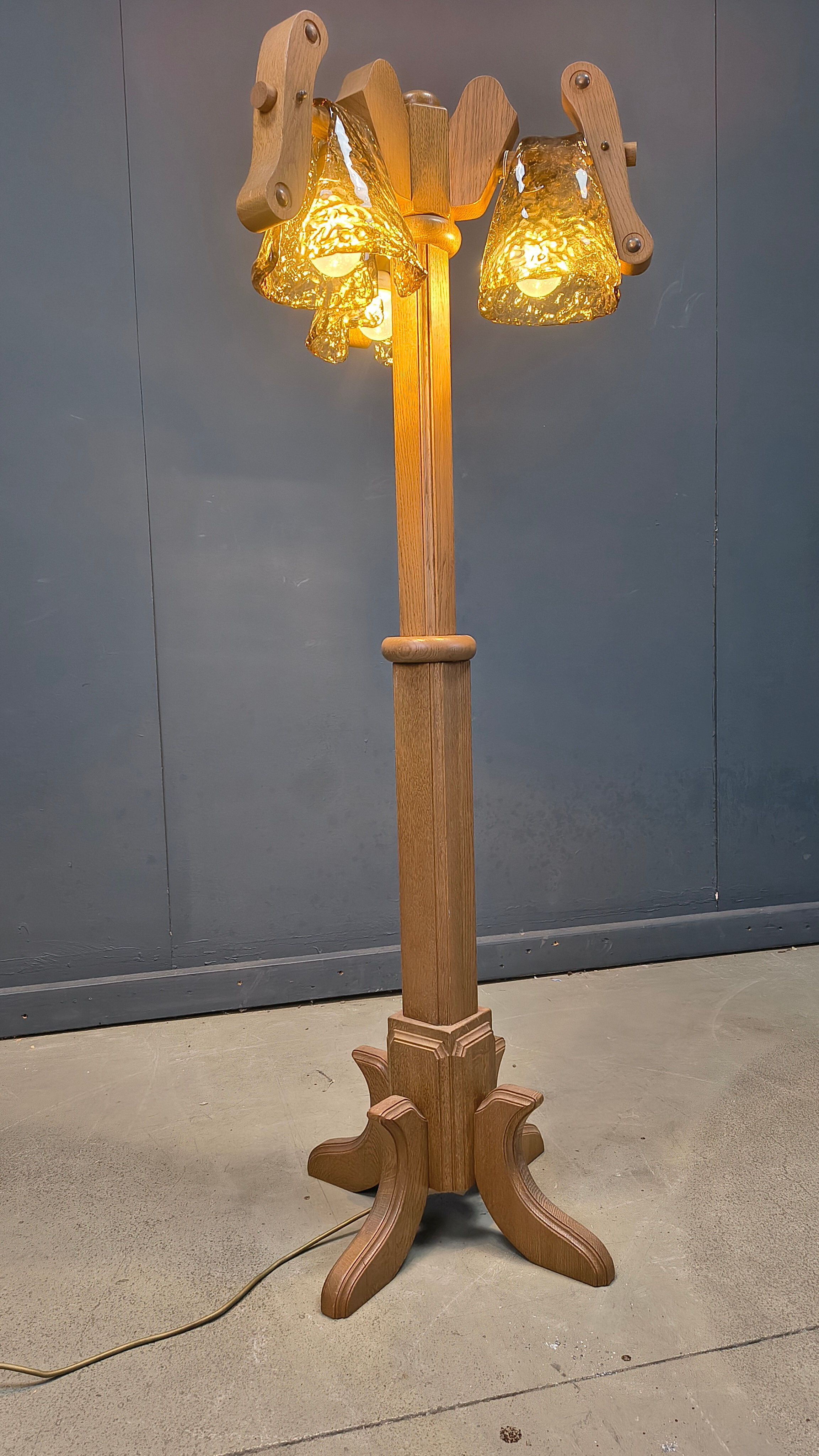 Rustic oak and Murano glass floor lamp, 1960s
