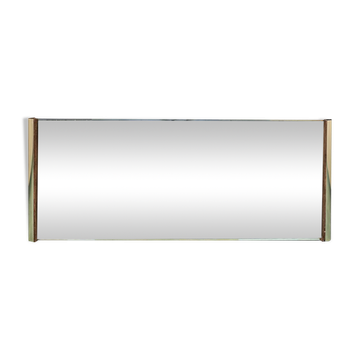 Miroir mural en laiton et daim vintage 70