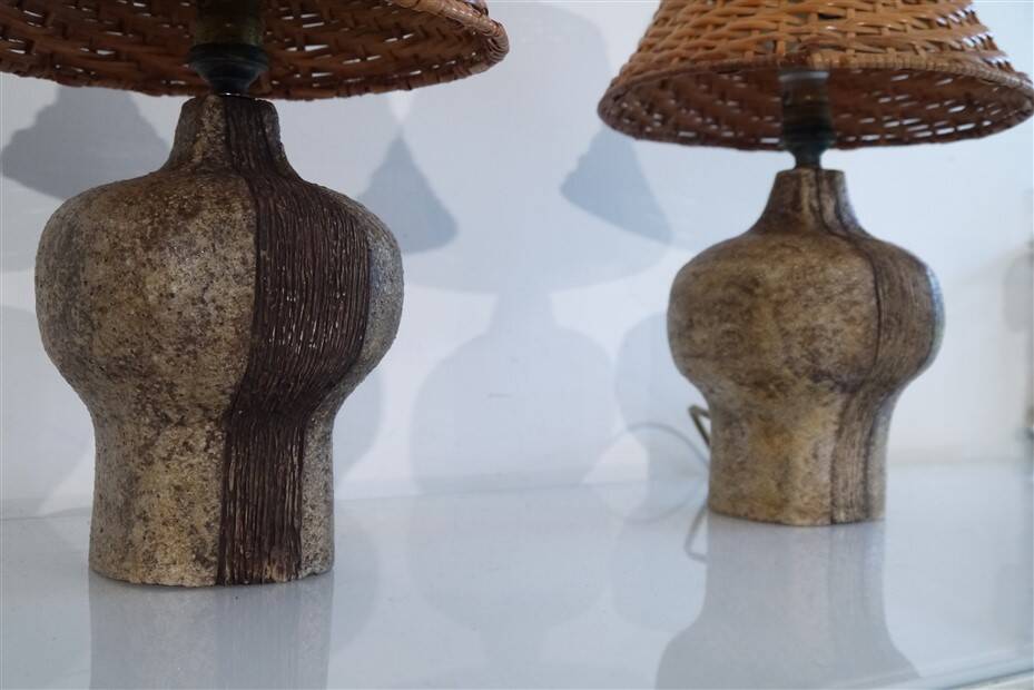 Paire de lampes en grés scarifié de Christian Pradier