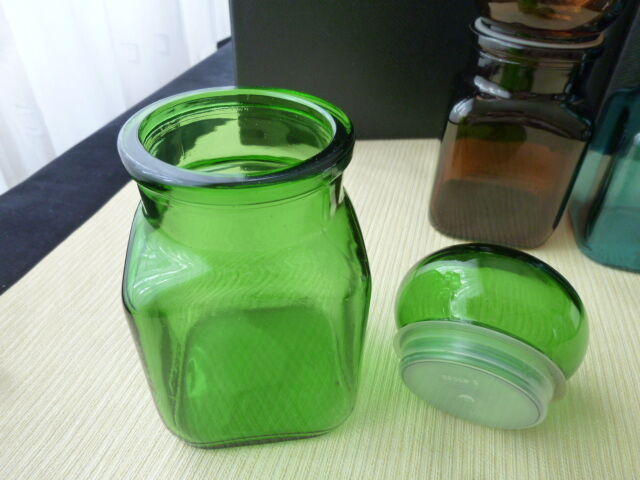 Set of 4 jars or bottles in colored glass Ariel 70s