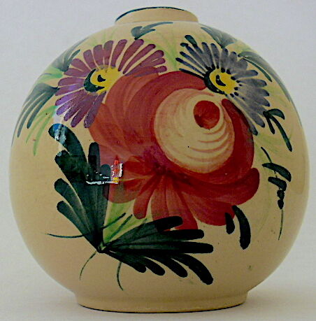 Vase "ball" decorated floral in polychrome earthenware glazed by Saint-Clement