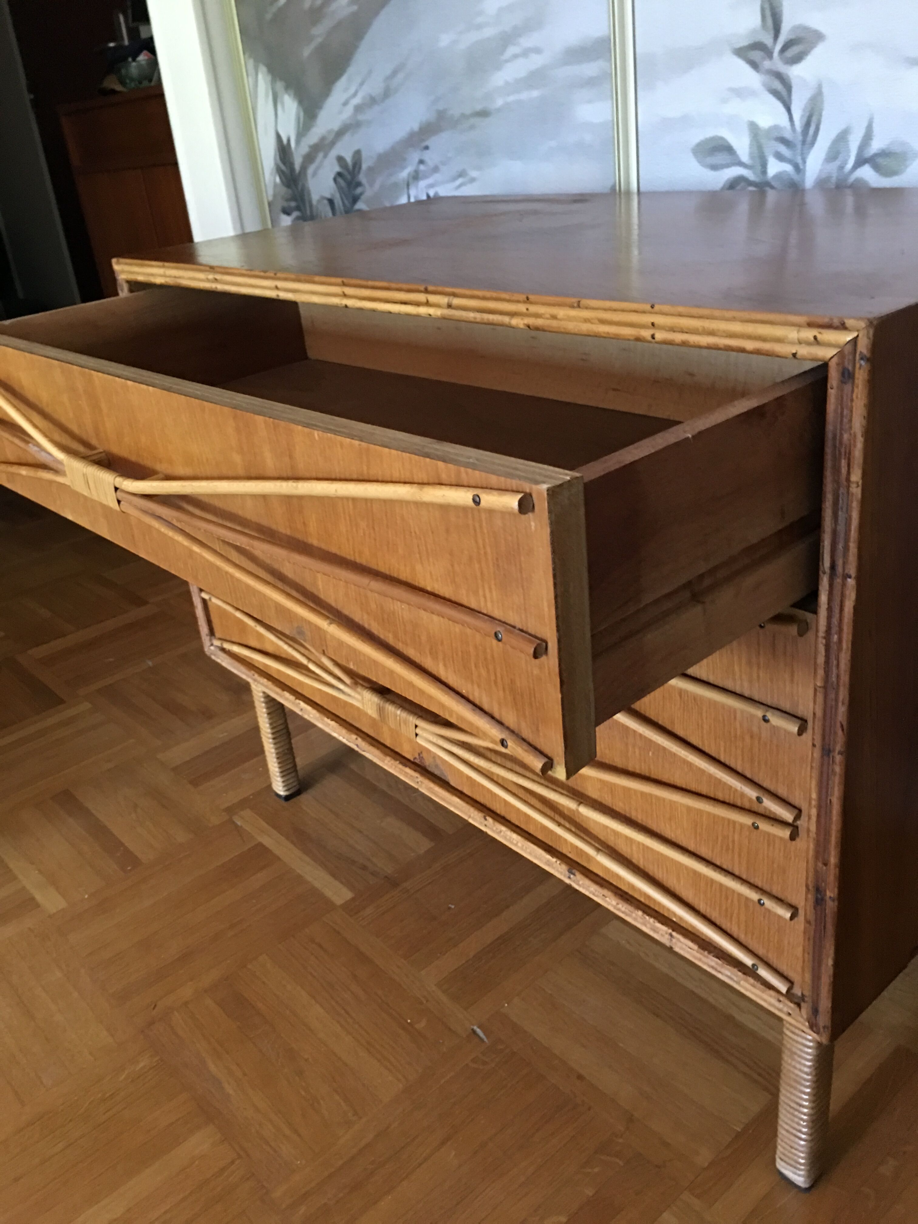 Rattan chest of drawers of the years 50