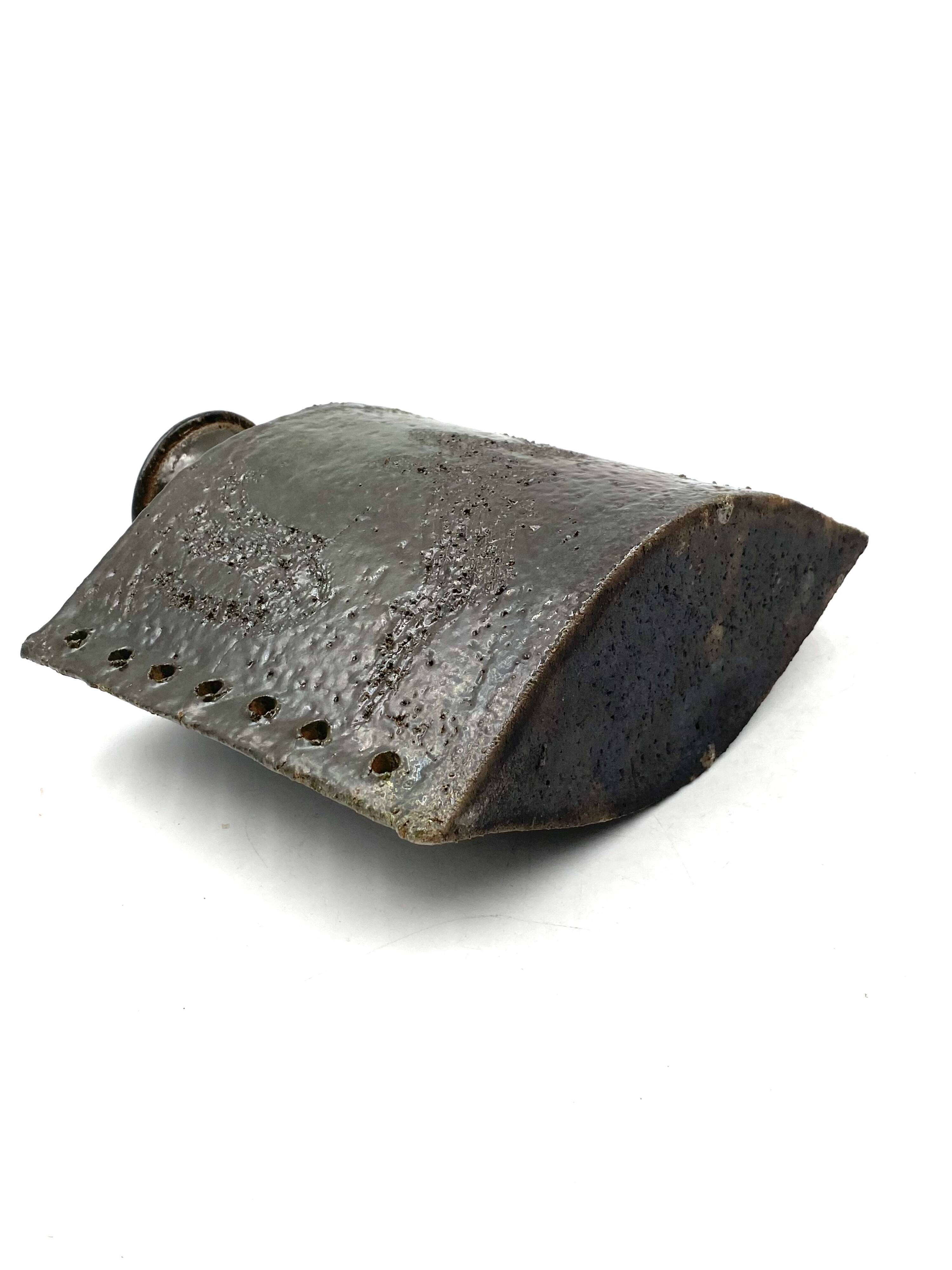 Dark green brutalist ceramic vase, Italy 1980s