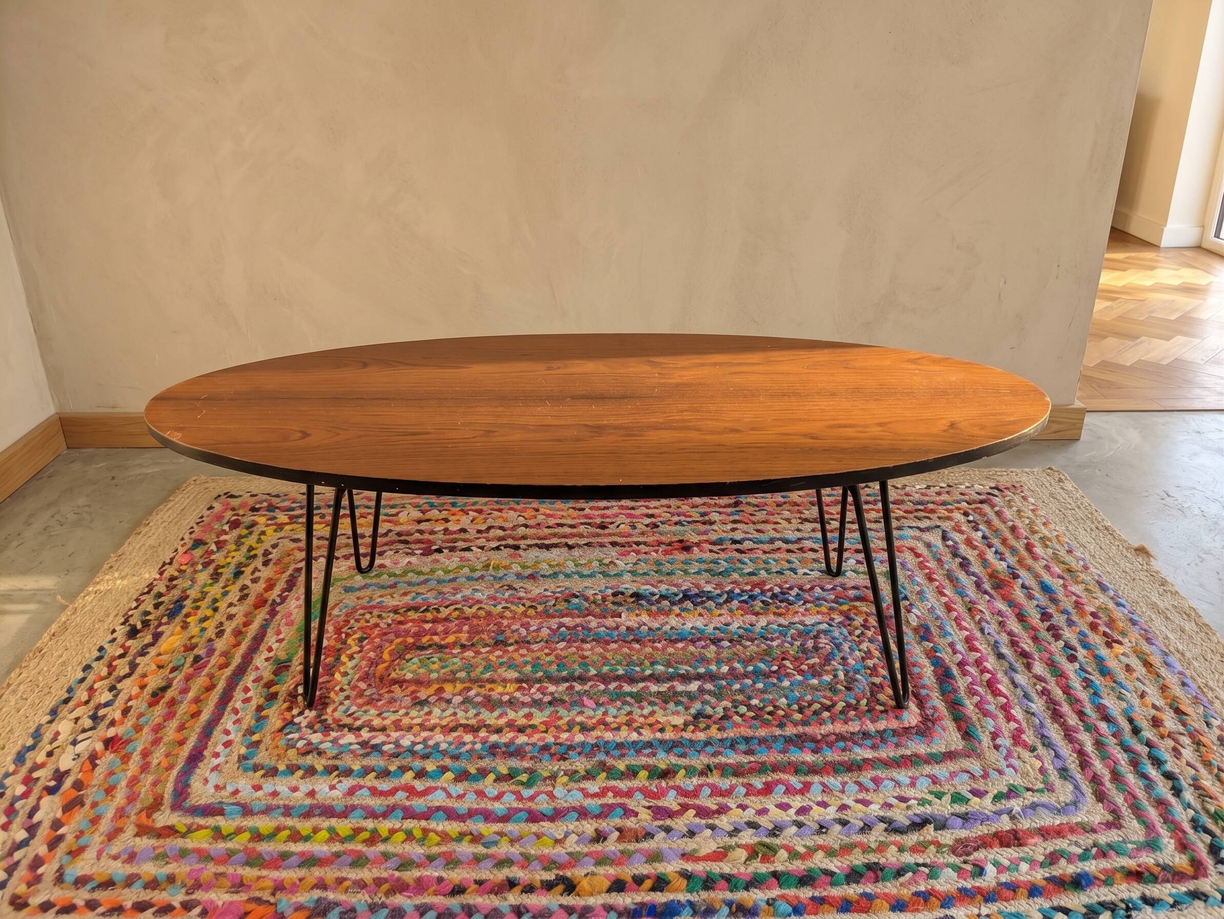 Vintage oval wooden coffee table