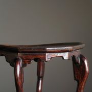 Organic Art Deco side table / solid stained wood stool, 1940s