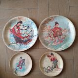 4 bamboo plates with Asian decor