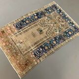 Distressed Turkish Rug 122x79 cm Vintage Shabby, Wool Tribal Blue, Beige Small