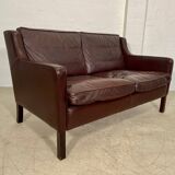 Vintage danish mid century dark cognac leather 2 seater stouby sofa