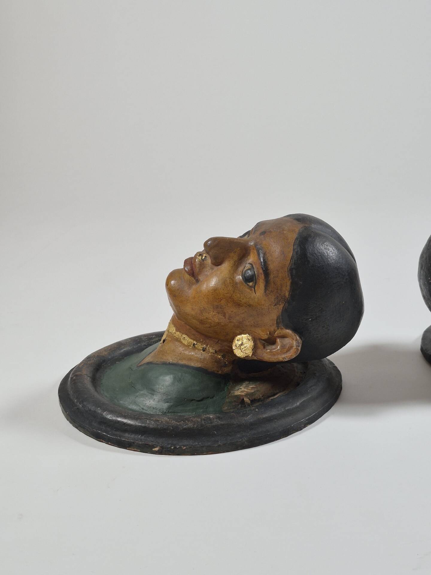 Pair of antique ceramic portrait busts from Rajasthan