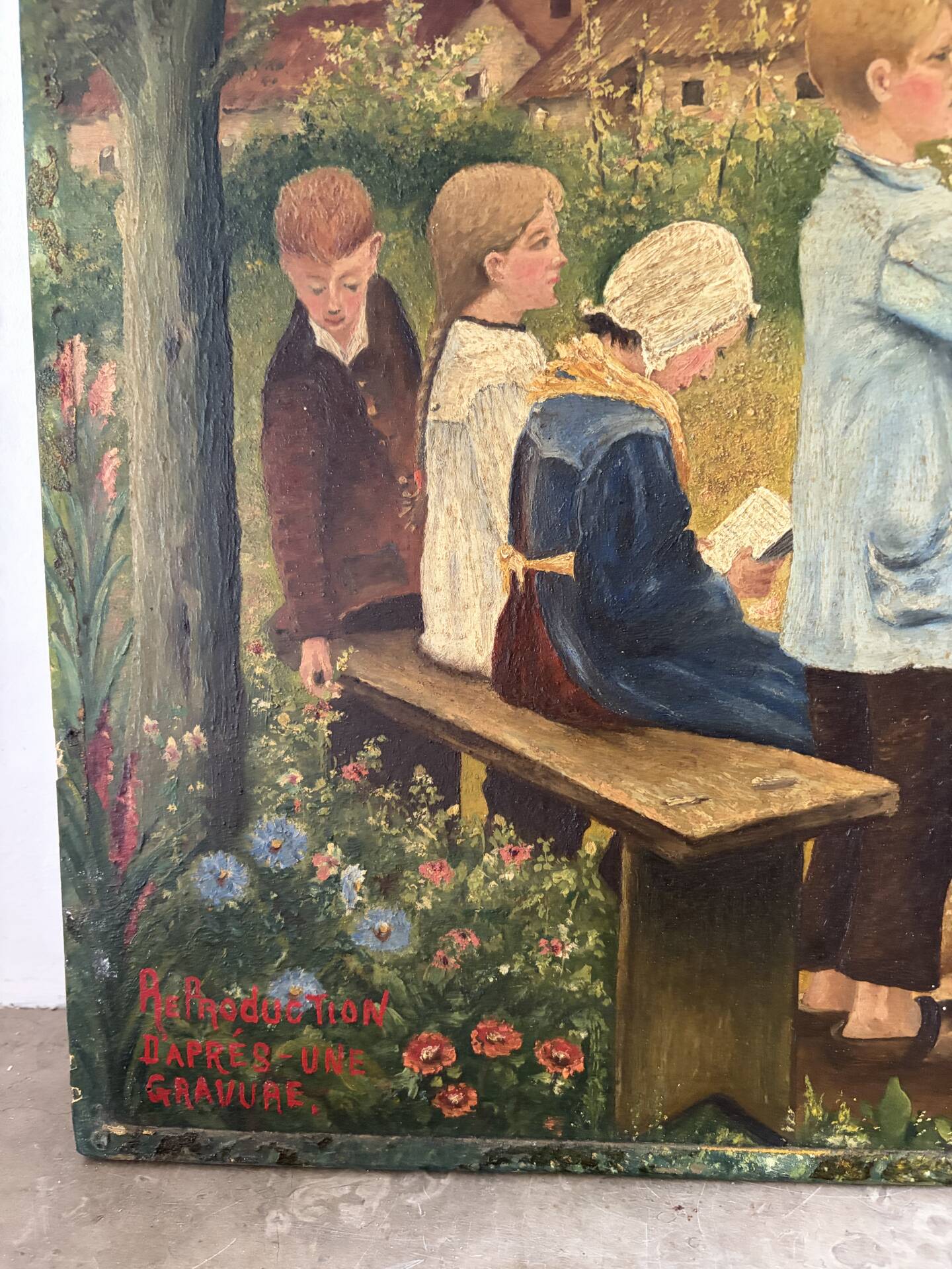 La leçon de catéchisme, huile sur toile