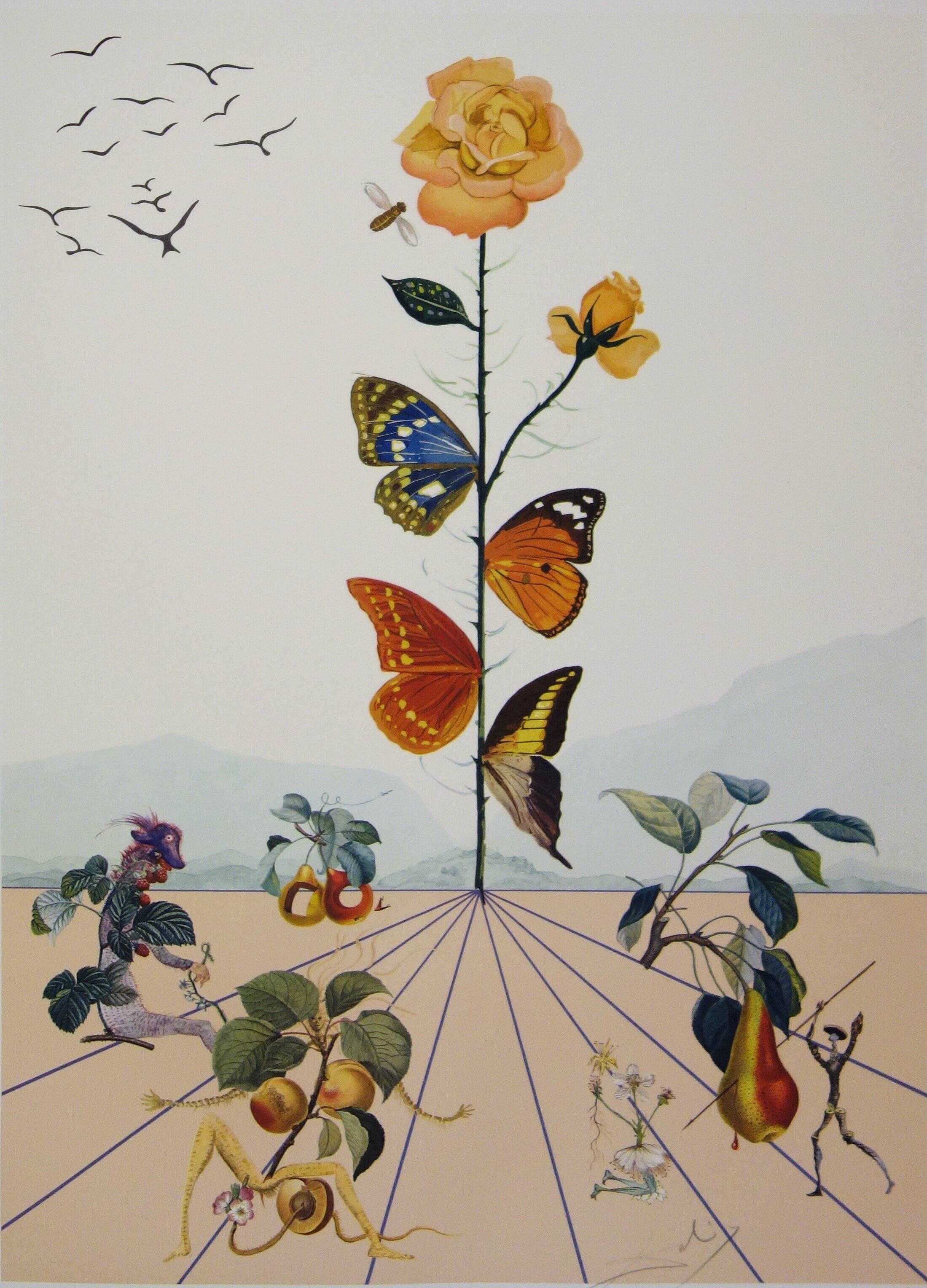 Salvador Dali: Flordali, The Butterfly Rose, original signed lithograph