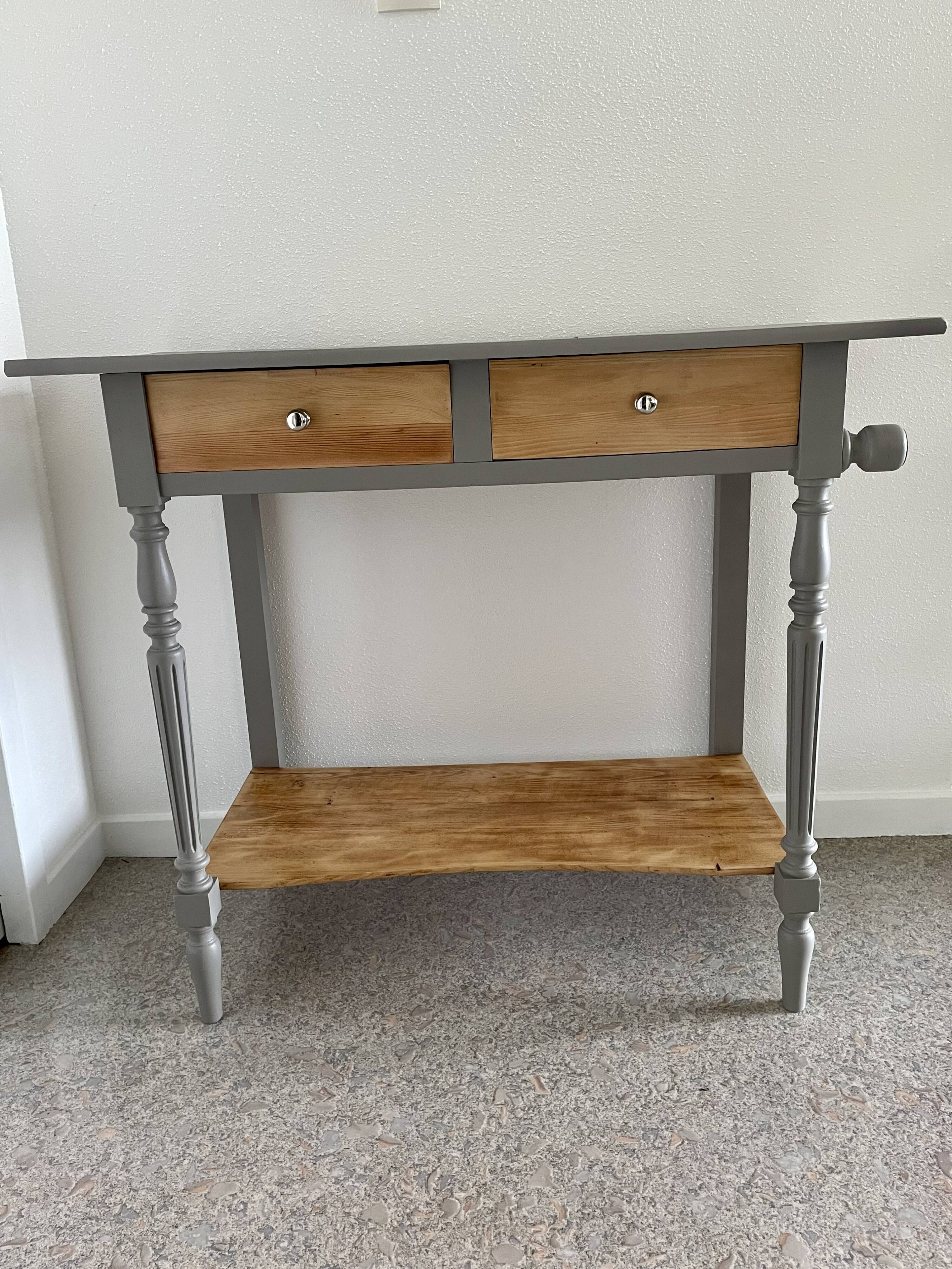 Coiffeuse bois, 2 tiroirs, gris taupe