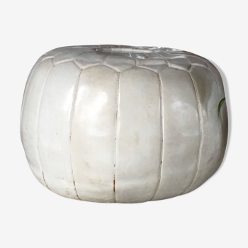 Pouf vintage en cuir blanc