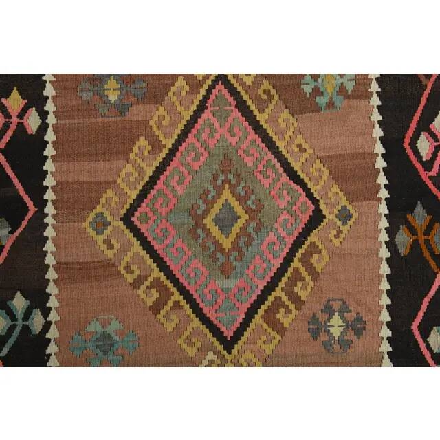 1970s Vintage Turkish Oushak Handmade Wool Cotton Orange Runner Rug 128x347