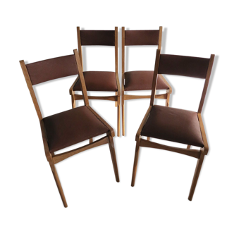 Set of 4 chairs in brown skai from the 50s