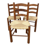Brutalist chairs in walnut and straw