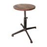 Vintage industrial workshop stool, wood and metal, adjustable with screws