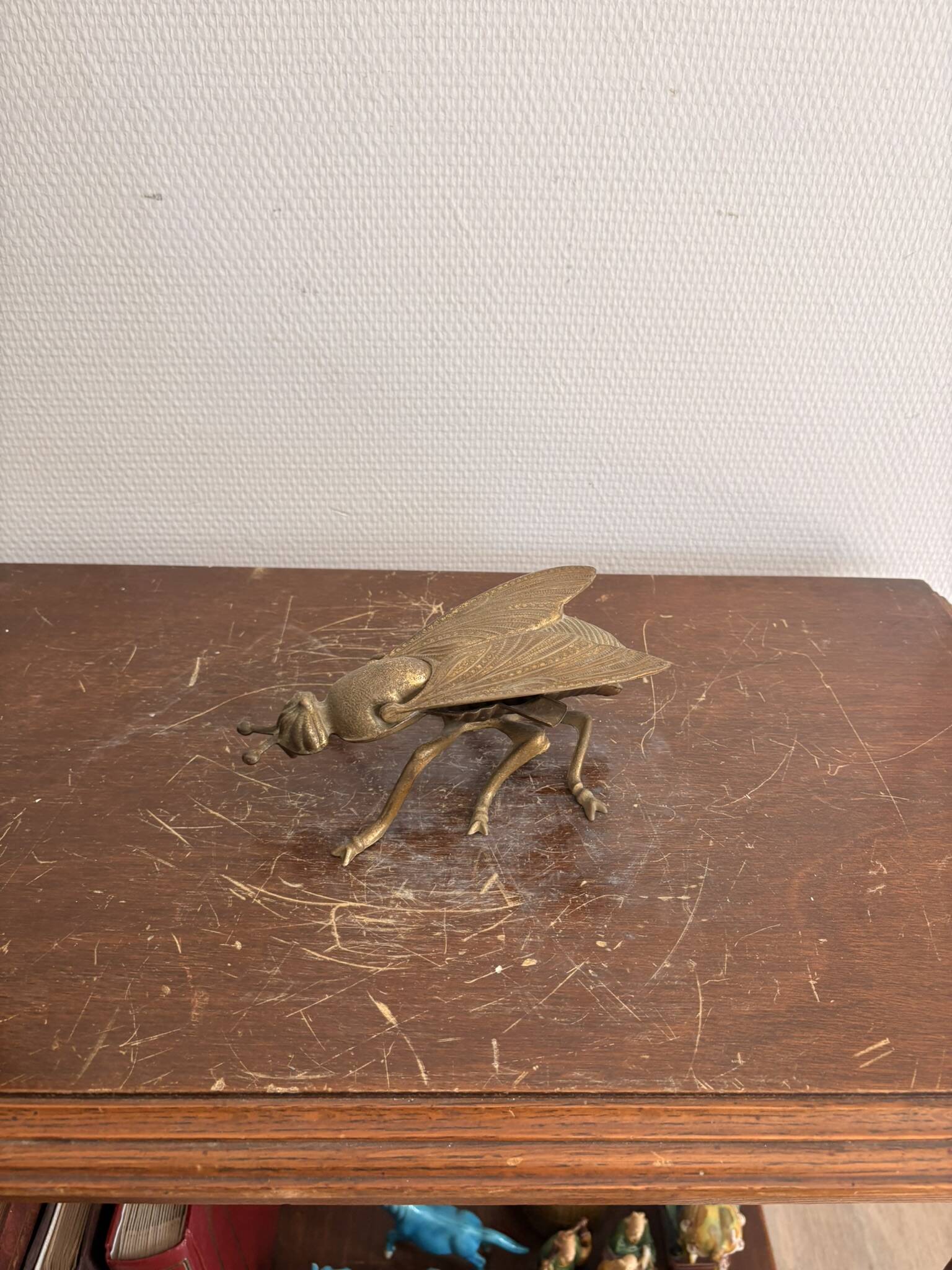 Ashtray Box Fly Cicada Articulated Brass Chiseled Vintage Display Object