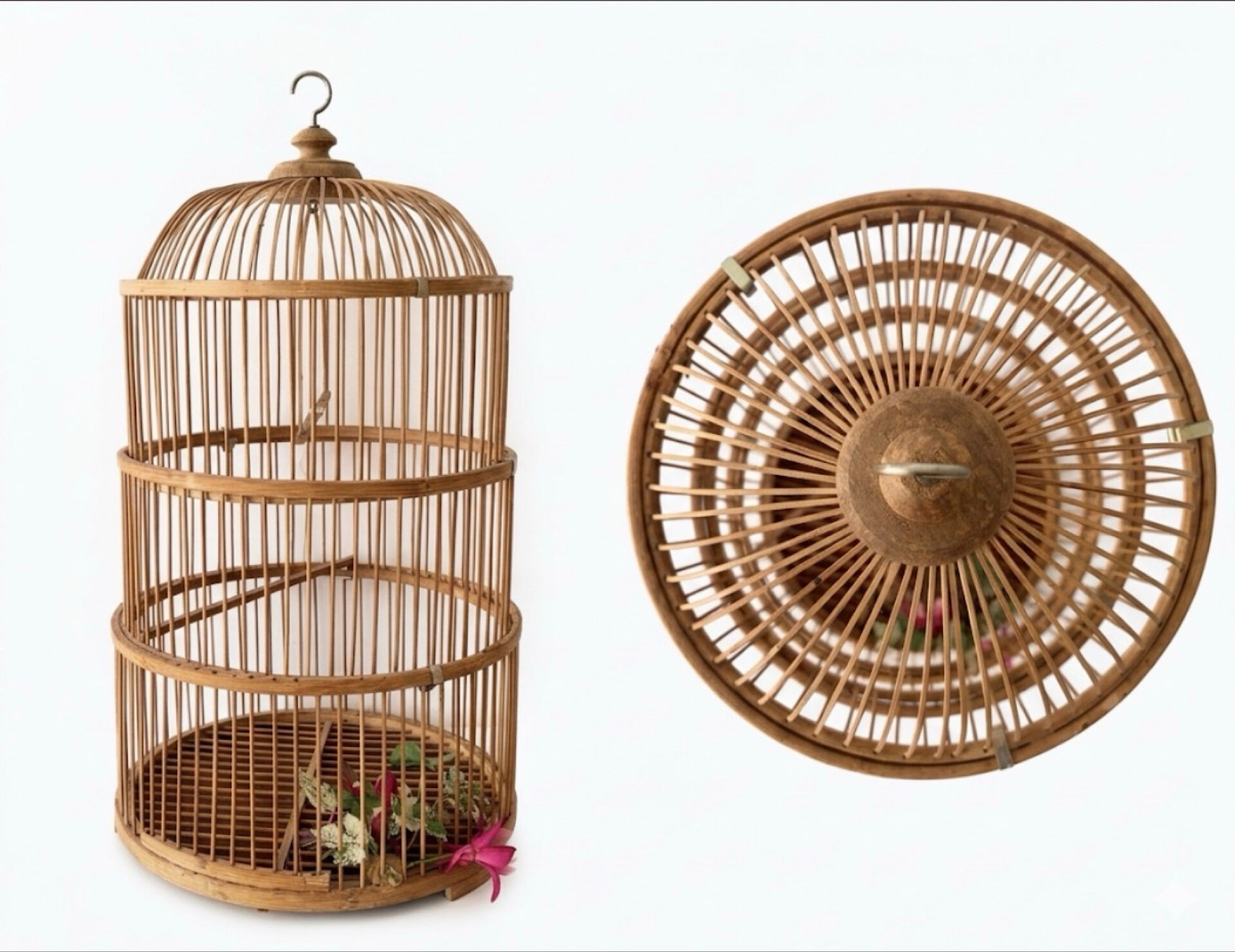 Large bamboo and rattan birdcage from the 1970s.