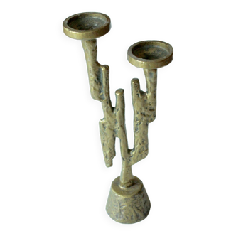 Brutalist handmade heavy candle holder made of metal and brass, for larger candles, vintage