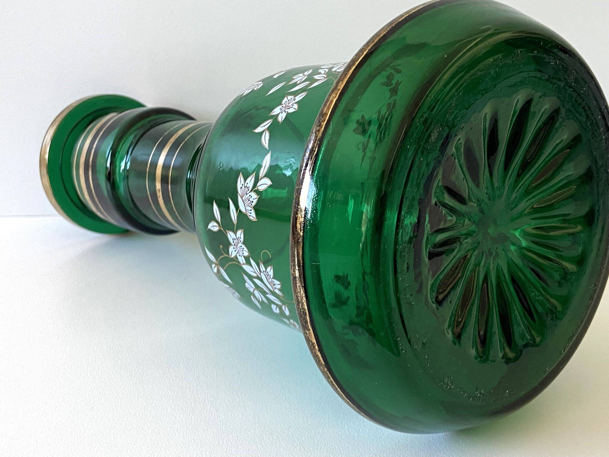 Unusual Large Vase/Candle Holder, Thick Glass, Fir Green, Decorative Carafe/Pitcher