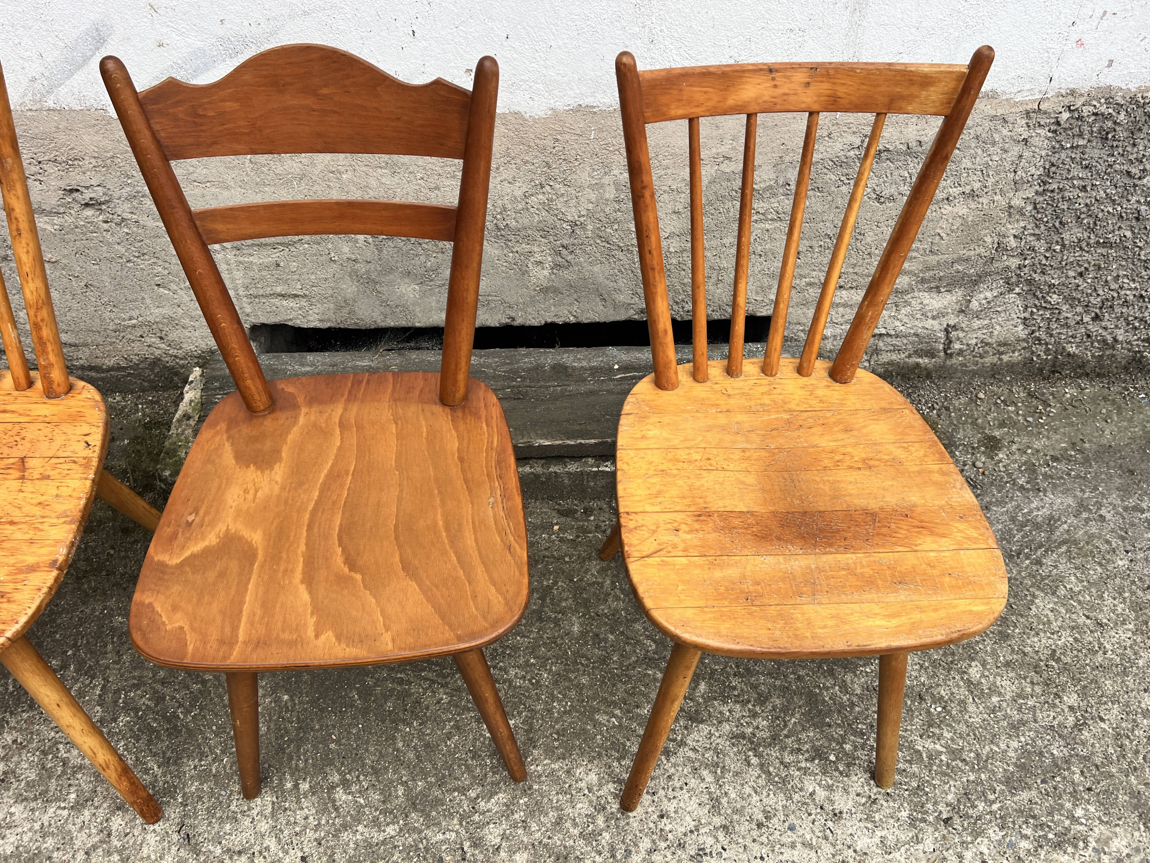 Set of 4 vintage beech bistro chairs – compass legs