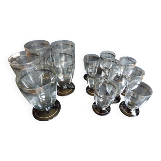 2 series of vintage glasses with black stems from the 1930s.