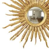 Large Gold Leaf Gilded Wooden Sun Mirror Sunburst Mirror 75cm