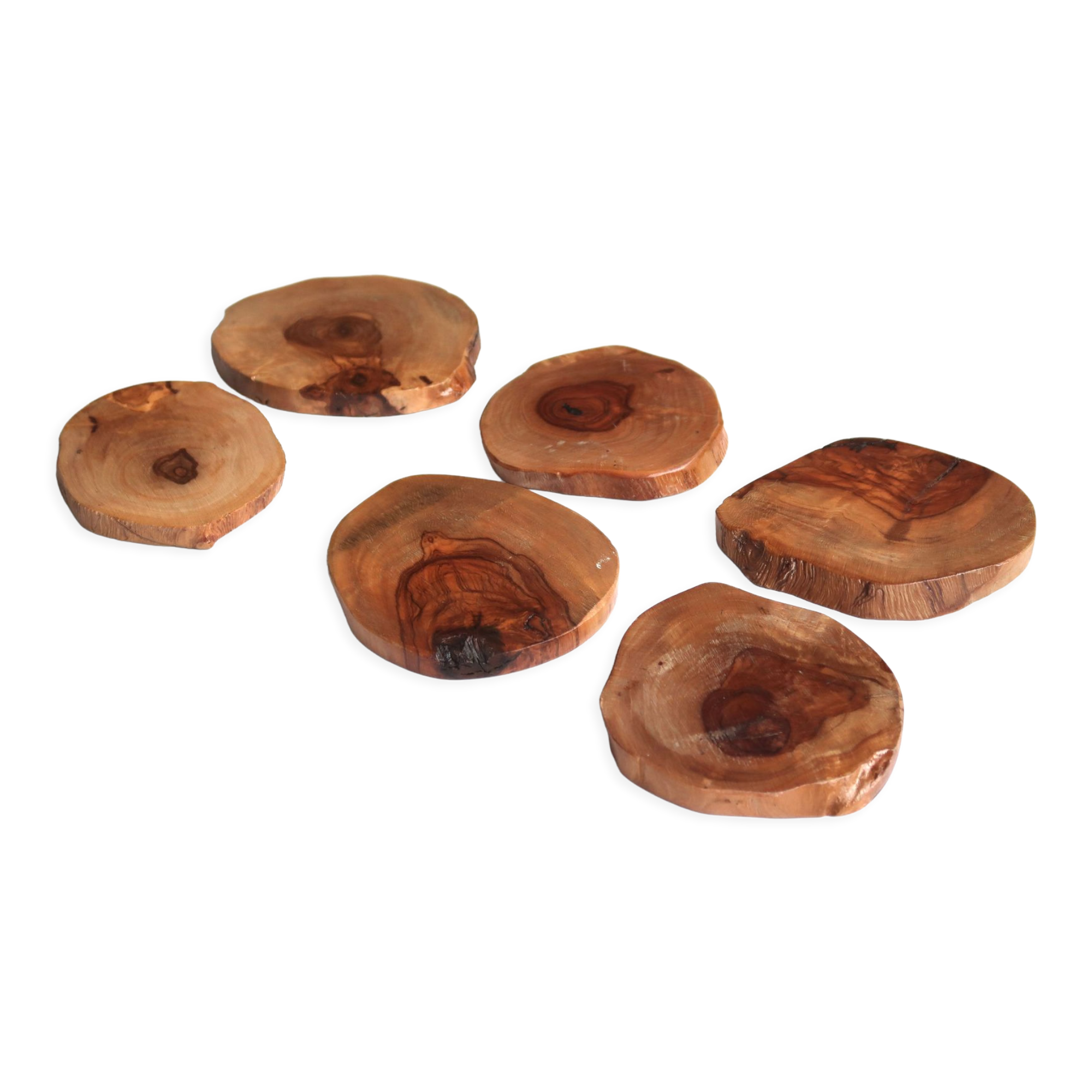 Six wooden coasters, 70s