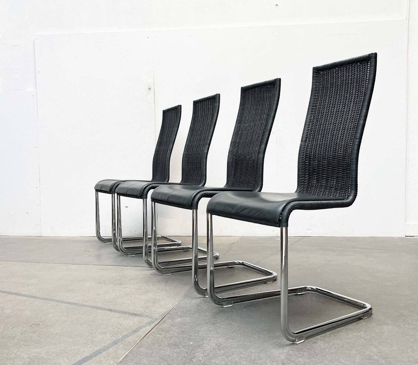 Grey German cantilever chairs B25 with leather cushions from Tecta, set of 4.