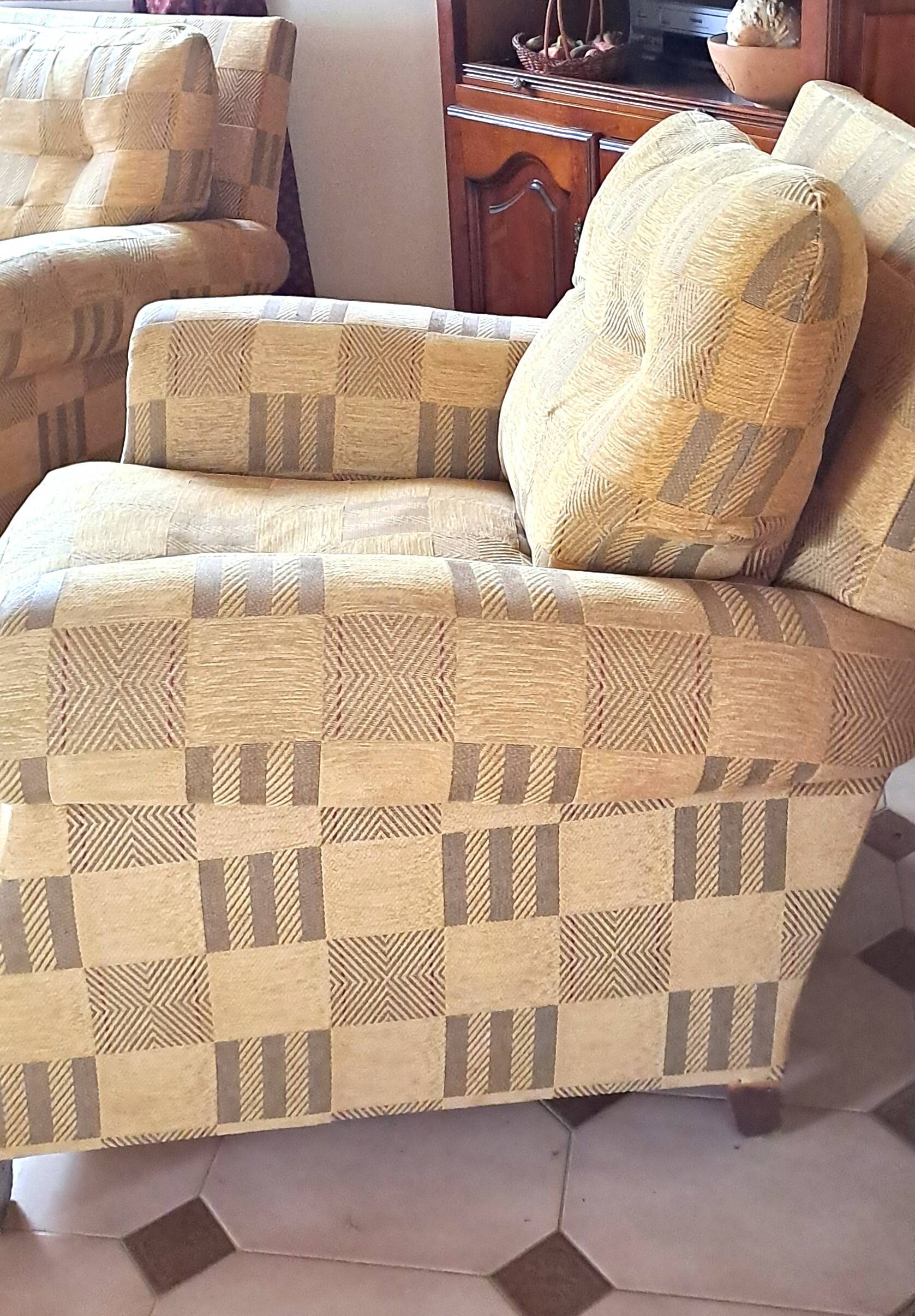 Pair of 1940s CLUB CHAIR style armchairs in velvet check fabric