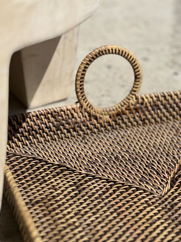 Panier artisanal asiatique rectangulaire à anse circulaire L:45 l:35