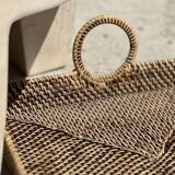 Rectangular Asian handmade basket with circular handle L:45 l:35