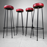 Set of 4 bar stools fifties in red skaï
