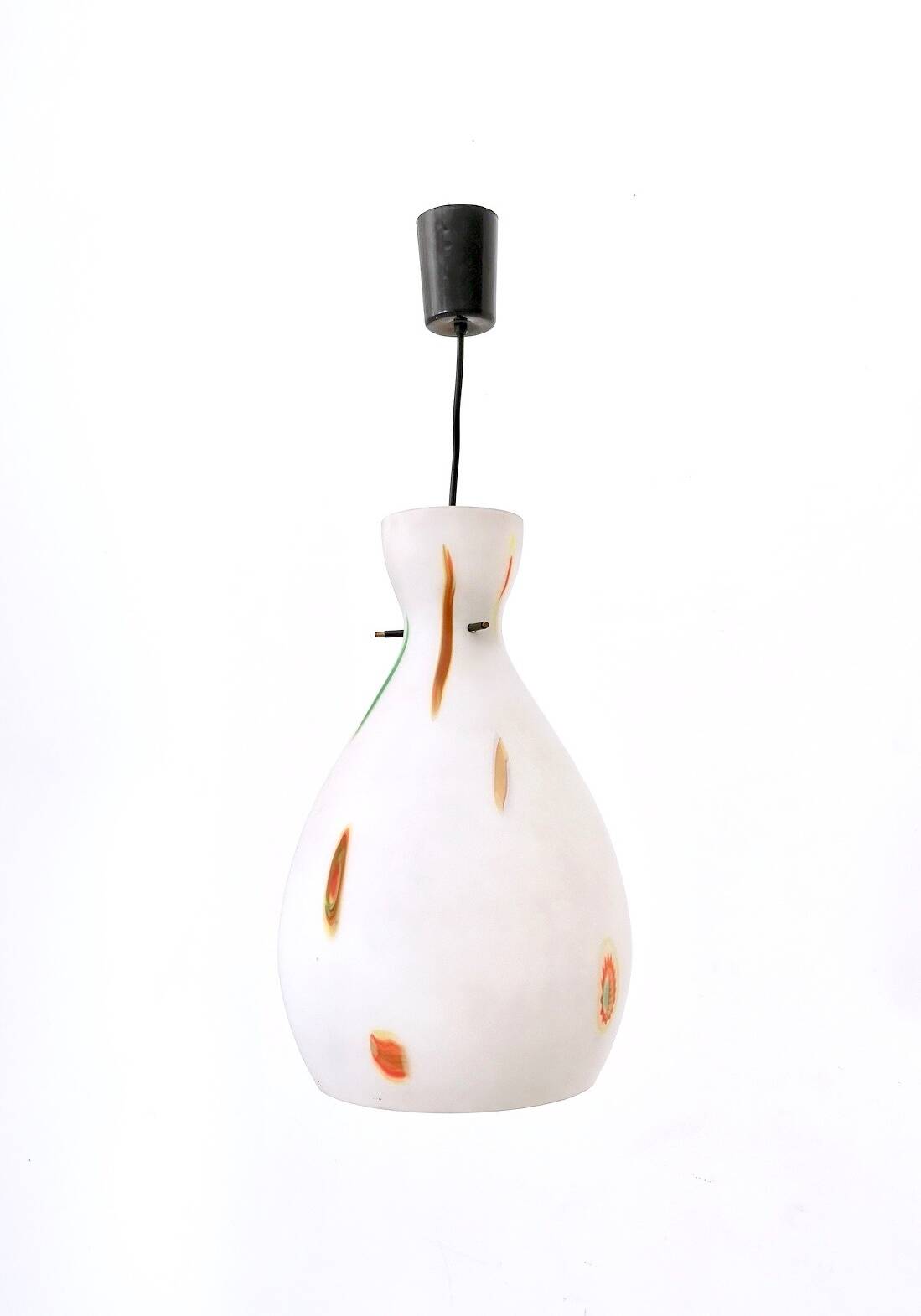 Encased and Blown Glass Pendant with Orange Murrine, Italy