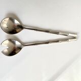 Silver metal service cutlery, bamboo model
