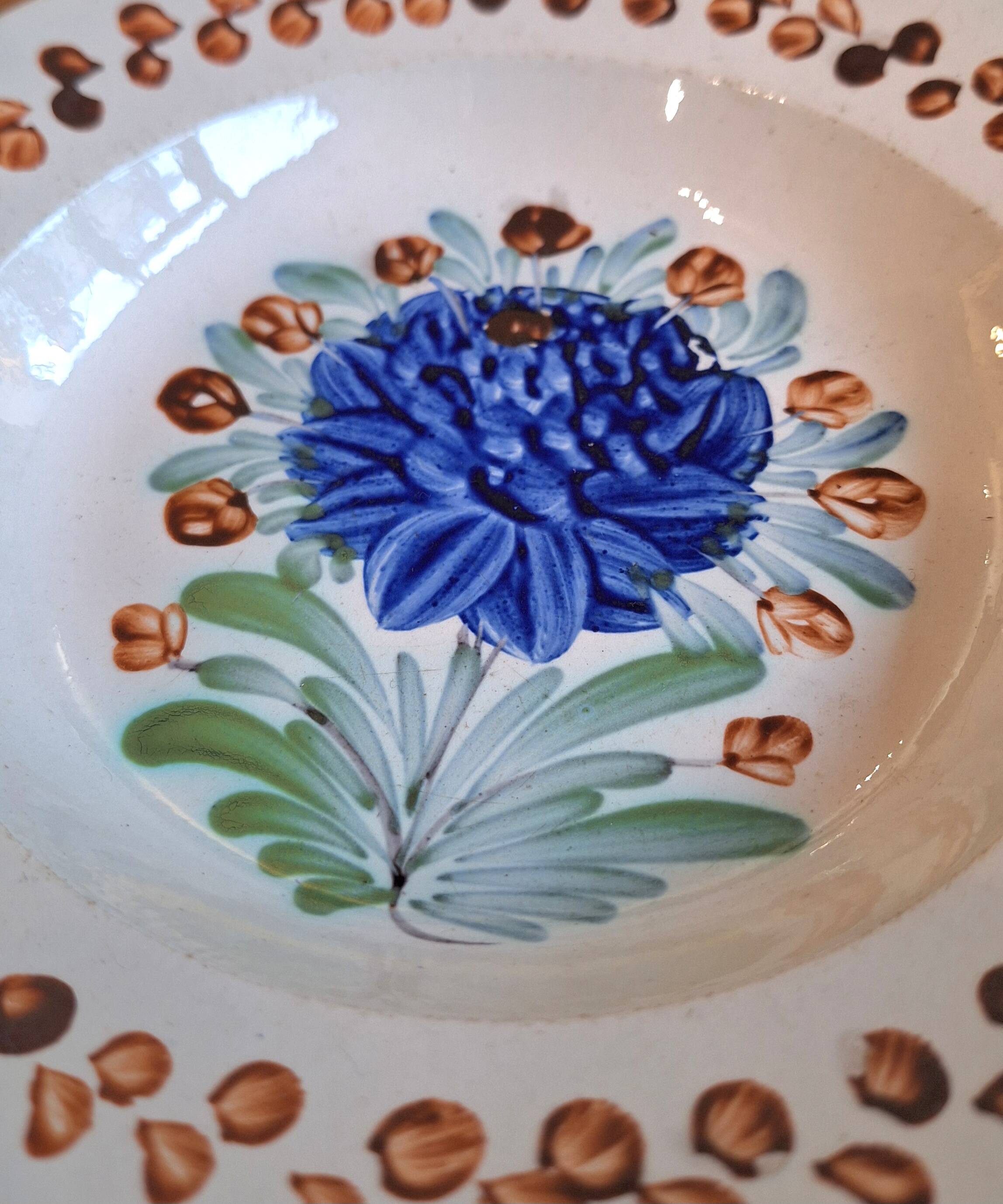 Set of 2 Gien Geoffroy Deep Plates with 19th Century Floral Decoration
