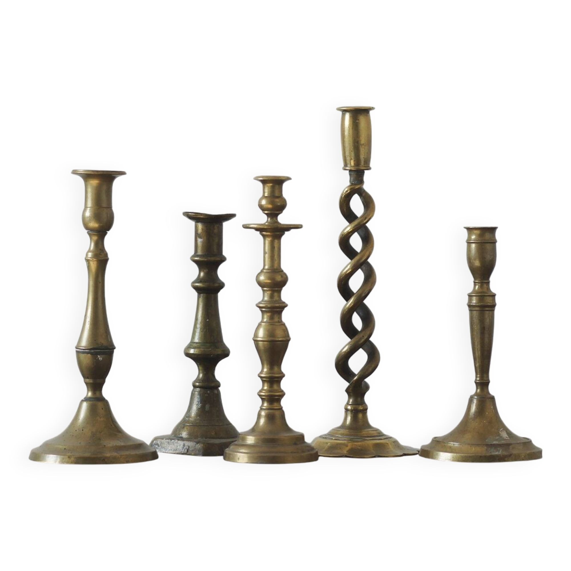 Vintage Brass Candlesticks, 1960s, Set of 5