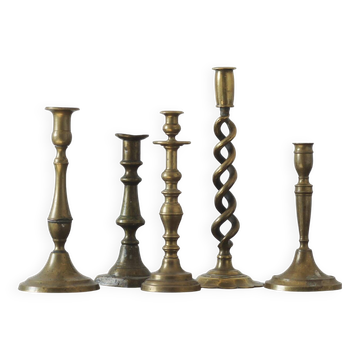 Vintage Brass Candlesticks, 1960s, Set of 5