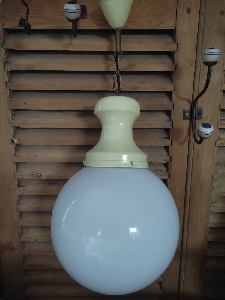 Suspension Globe opaline white support metal cream dp 0322102