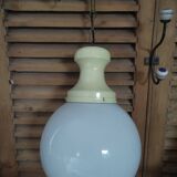 Suspension globe opaline blanc support métal crème dp 0322102